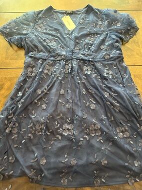 BloomChic Navy Blue Floral Mesh Party Dress